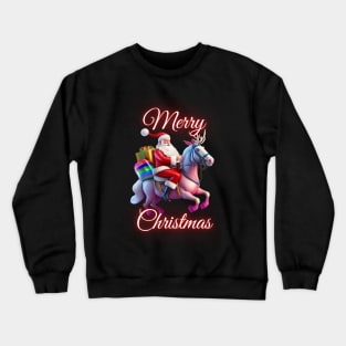 Merry Christmas - Santa Claus Riding His Unicorn Reindeer Crewneck Sweatshirt